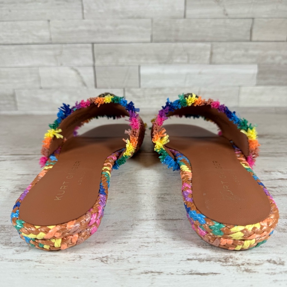 Kurt Geiger Kensington Eagle Casual Flat Raffia Slide Sandals EU 37 New Rainbow - Picture 10 of 16